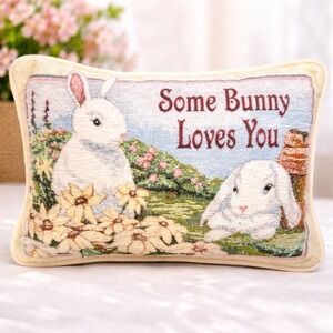 Some Bunny Loves You Bunny Rabbit Tapestry Decorative Pillow Spring Easter 12x8